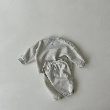 2025 Autumn New Baby Simple Versatile Sports Set Infant Boys Sweatshirt + Pants 2pcs Suit Cotton Kids Girls Solid Casual Outfits