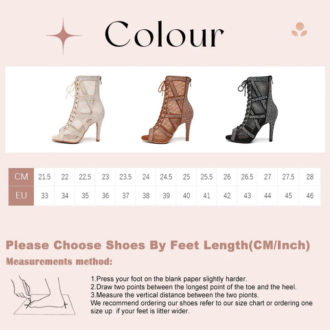SWDZM Women Dance Boots Full Rhinestone Jazz Latin Dance Shoes Shining Dancing Boots Sexy Thin Heels Women Ladies Dancing Shoes