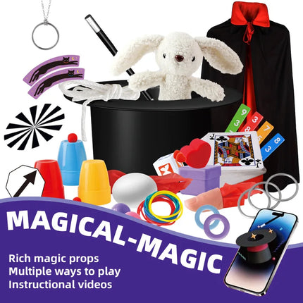 Magic Kit Magician Costume Beginner Magic Tricks Learning Set Educational Toys for Children Christmas Birthday Gifts