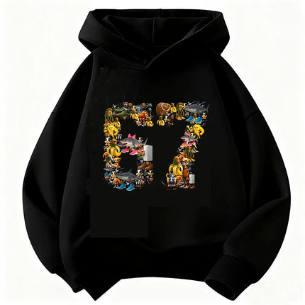 Funny Six Seven Italian Brainrot 67 Number Graphic Print Hoodie Boy/Girl Long Sleeved Kids Comfortable Sweatshirt