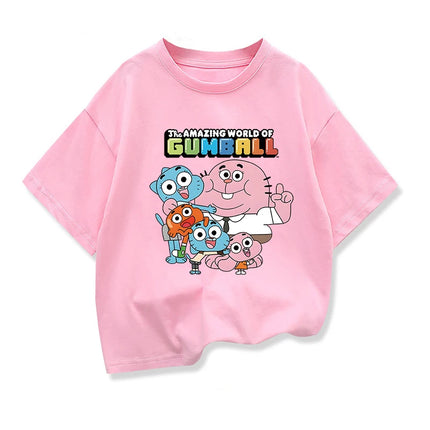 The Amazing World Of Gumball Printed Tshirt For Kids Summer White Short-sleeved Cartoon Loose Tees Boys Girls Fashion Clothes