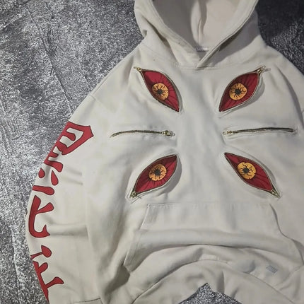 Punk Six Eyes Kokushibo Multi Zipper Hoodies Cool Design Sweatshirt Y2k Streetwear Oversized Casual Fashion Couples Anime Hoodie
