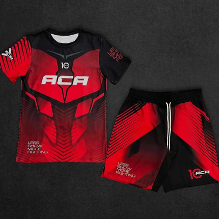 ACA MMA Boxing Suit 2PCS Set Men's 3D Printed Short Sleeve Rash Guard Top & Fighting Shorts Quick-Dry Combat Training Sportswear