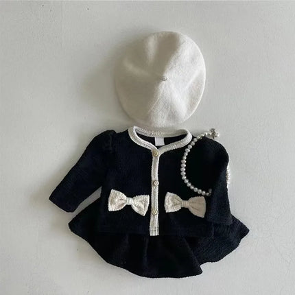 Autumn Fashion Girl Children Bow Long Sleeves Shirt Set Baby Sweet Cotton Tops + Solid Skirt 2pcs Kid Infant Casual Blouses Suit