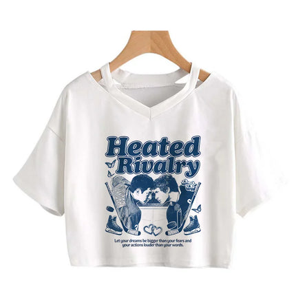 Hot Heated Rivalry Print Cropped T Shirt Women Sexy Graphic CropTops Gothic Vintage T-Shirt Fashion Y2k Streetwear Clothing