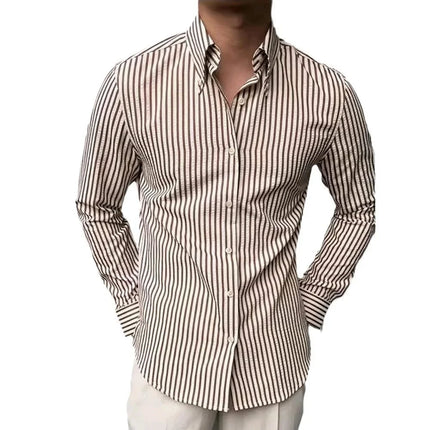2025 Bubble Shirt Stripe Long Sleeve Men's Business Casual Neck Button Pointed Collar Autumn Fashion Versatile Shirt