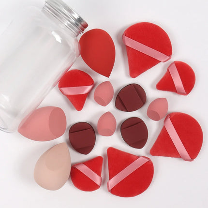 15Pcs Premium Powder Puffs with Storage Jar - Makeup Blending Sponges Set for Face Foundation & Loose Powder Kit