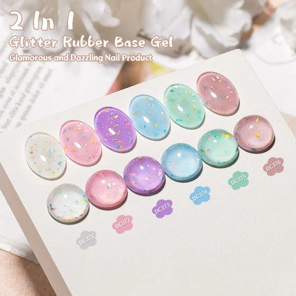 2 In 1 Macaron Color Glitter Rubber Base Gel Nail Polish Semi Permanent Soak off Self Leveling UV LED Gel Varnish Nail Supplies