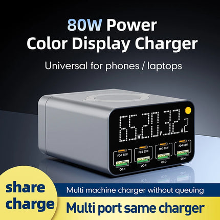 80W/120W 8 Ports Charger station Digital Display USB Type C With Wireless Charger PD QC3.0 Quick Charger For Laptop Tablet Phone