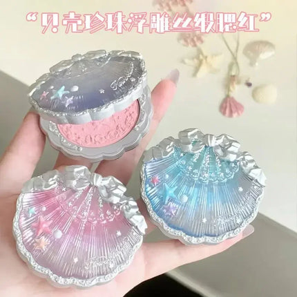 Flower Knows Shells Jewel Collection Embossed Silk Satin Blusher Expands Shrink Cheek Vintage Pearl Makeup