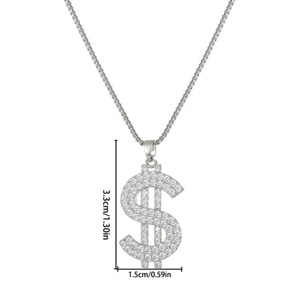 Trendy Stainless Steel Copper Thick Dollar Symbol Pendant Necklace for Women Versatile Fashionable Jewelry Accessory