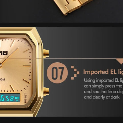 SKMEI Luxury Digital Quartz Watch for Men Sports Chronograph Waterproof Mens Wristwatches Stainless Steel 1612 reloj hombre 1220