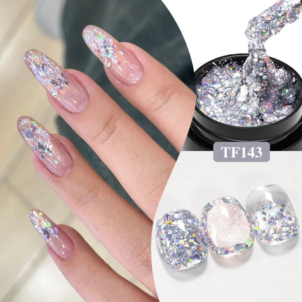 8ml Glitter Sequins Gel Nail Polish Nude Pink Silver Laser Glitter Semi Permanent Soak Off UV Gel Varnish Manicure Nail Supplies