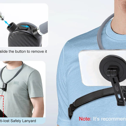 Magnetic Neck Phone Mount, Adjustable Chest Strap Neck Phone Holder for Recording, Hands Free POV/Vlog Phone Video Filming