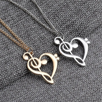 Music Note Heart Necklace of Treble and Bass Clef Women Infinity Love Charm Pendant Necklace Stainless Steel Jewelry Gift