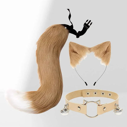 Costume Accessory Set Fox Ears and Tail Soft Faux Fur Hair Band Animal Themed Cosplay Halloween Party