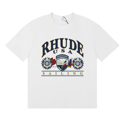 Streetwear Trend Rhude T-shirt Casual Logo Print Short Sleeve Summer Men Women High Quality Cotton Top Tee