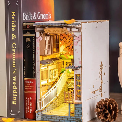 Robotime Rolife DIY Book Nook Japanese Sakura Densya in Books Series Wooden Miniature House with Furniture Doll House Kits Toy