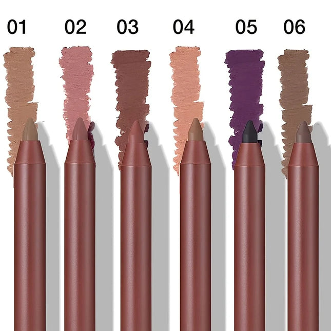 6 color matte lip liner, waterproof matte lip liner, easy to apply, long-lasting non-stick cup, suitable for all skin types