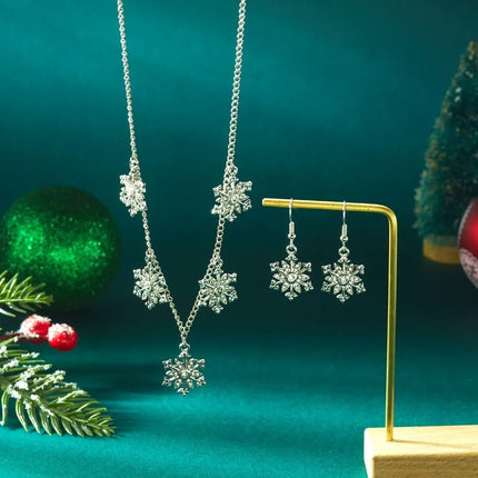 Luxury Zinc Alloy Christmas Jewelry Set Colorful Rhinestone Xmas Dangle Earrings Pendant Snowflake Necklace Women