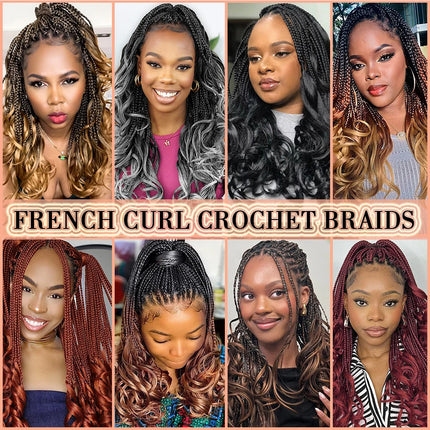 14’’ Synthetic French Curls Crochet Hair Braids Kid-Friendly Ombre Brown to Blonde French Curl Box Braids with Bouncy Curly Ends