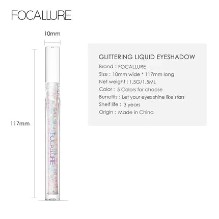 FOCALLURE-Liquid Eyeshadow Glitter for Eyes, Cosmetics Eyeliner with Sparkles, Shiny Shadows, Professional Makeup