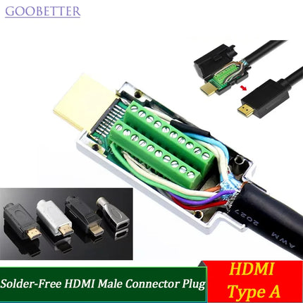 Solder-Free HDMI Male Connector Plug with Shell Kit - Easy DIY Upgrade for Repairing HDMI Cable Ends & Wires