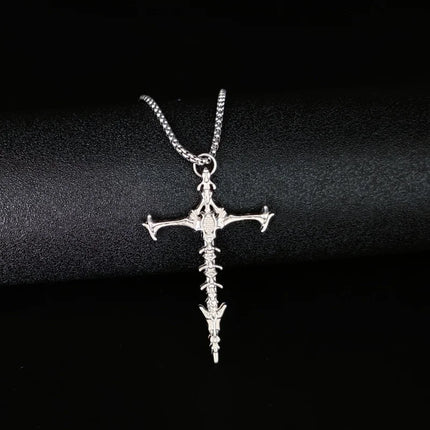 Vintage Cross Pendant Necklace Unisex Versatile Simple Long Sweater Chain Hip Hop Accessory