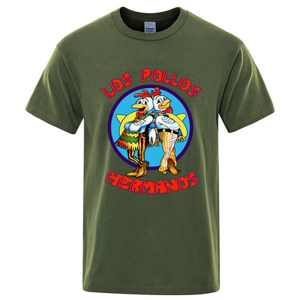 Summer Men's High Quality LOS POLLOS Hermanos Funny Printed T-Shirt Casual Cotton Breathable T-shirt Chicken Brothers Tees Top