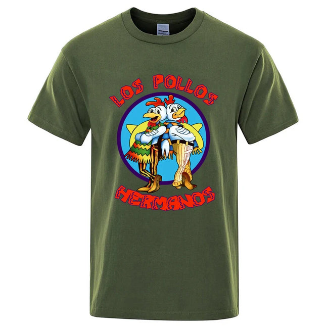Summer Men's High Quality LOS POLLOS Hermanos Funny Printed T-Shirt Casual Cotton Breathable T-shirt Chicken Brothers Tees Top