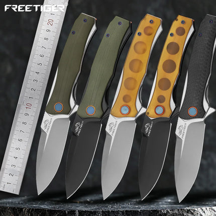 FREETIGER FT81 Folding Knife Ceramic Sandblasted D2 Blade G10/Carbon Fiber/PEI Handle Camping Hunting Survival Utility EDC Knife