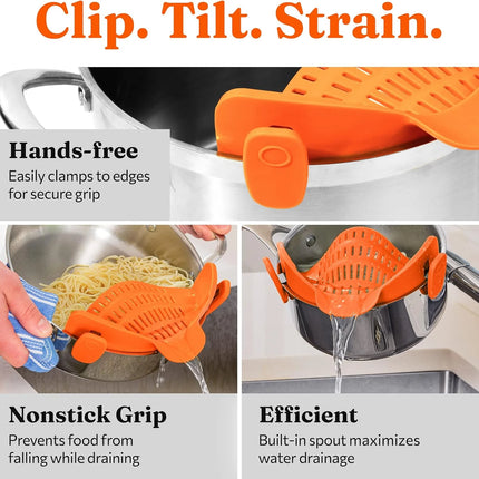LMETJMA 6 Color Universal Clip on Strainer Adjustable Silicone Strain Pot   Strainer Colander For Pasta Fruit Vegetable JT-007