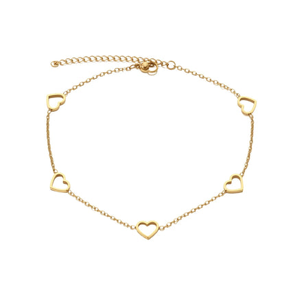 DGIDDK Stainless Steel Fashion Hollow Peach Heart Chain Female Anklet Bohemian Summer Beach Accessories Party Jewelry Gifts New