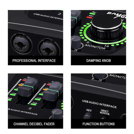 BOMGE 22M Audio Interface Sound Card console Mini USB Mixer for Guitar Recording Studio Singing for Guitar Podcasting Recording