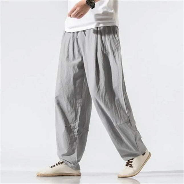 Fashion Summer Casual Pants For Mens Cotton Linen Loose Trousers Trendy Large Size Bloomers Male Home Tai Chi Wide Leg Pants 5XL