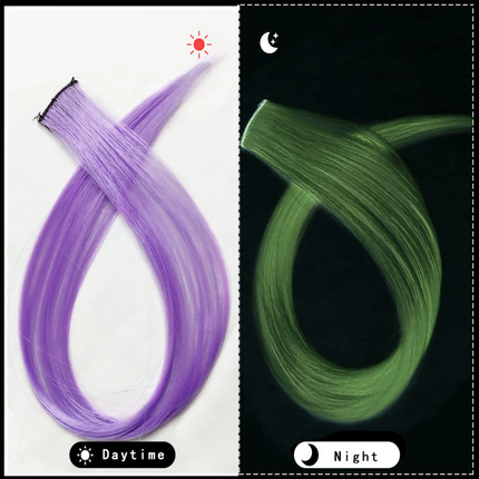 20 Inch Glow in the Dark Hair Extensions Clip Luminous Colored Hairpieces Party Rainbow Hair Clips Synthetic Straight Wig