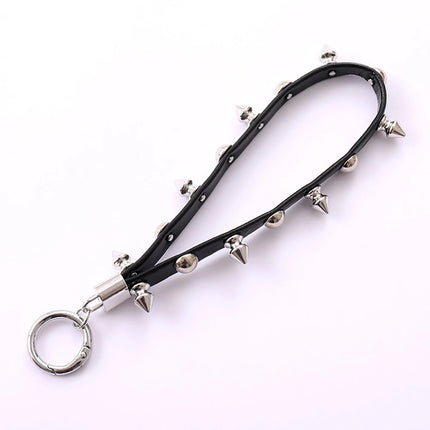 New Rivet Leather Rope Keychain Goth Creative Personality Punk Phone Case Hanging Rope Keychain Gift Trendy Charm Accessories