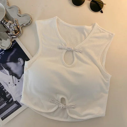 Vintage Hault Tanks Camis For Women Sleeveless Almighty Casual Button Femme Croset Crop Tops With Built in Bras Woman Camisoles