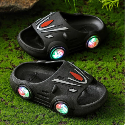 Kids Luminous Slippers Summer Indoor Cartoon Car Girls Shoes Soft Anti-slip Boy Beach Shoes Fashion Outdoor Children LED Slipper