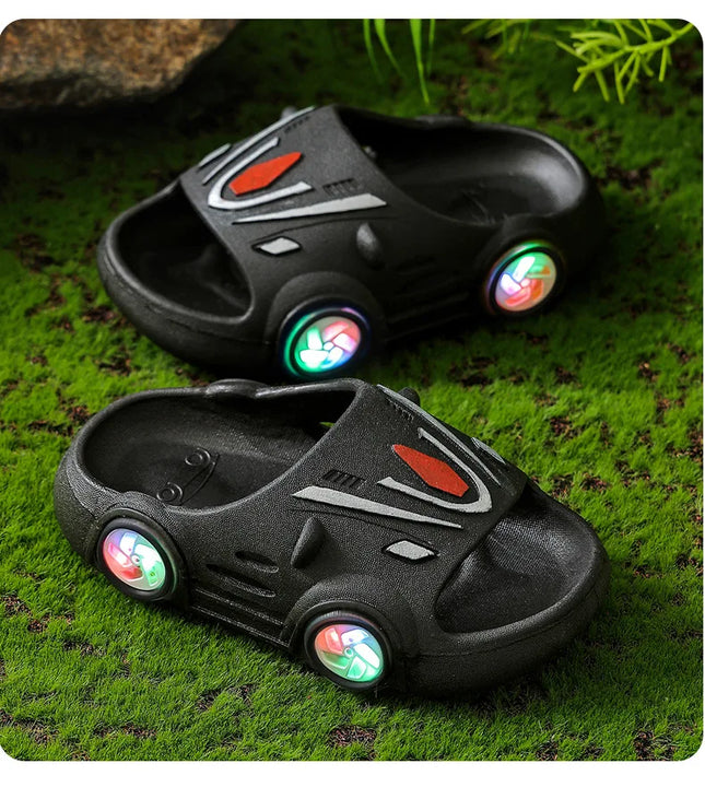 Kids Luminous Slippers Summer Indoor Cartoon Car Girls Shoes Soft Anti-slip Boy Beach Shoes Fashion Outdoor Children LED Slipper