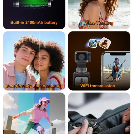 4K Ultra HD Action Camera 330° Face Tracking Gimbal Stabilizer 1.72 Inch Touch Screen 64MP Pocket Digital Camera WiFi Sports Cam