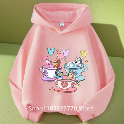 Kids Bluey Themed Hoodie Warm Fleece Lined Sweatshirt Autumn Winter Casual Pullover for Boys Girls