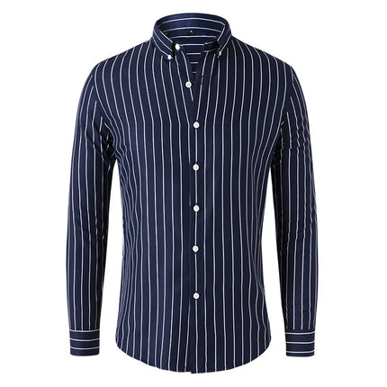 Slim Fit Men's Striped Long Sleeve Shirt Casual Fashion Business Outerwear Autumn New Style Machine Washable Polyester Fiber