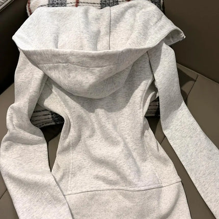 American Grey Shoulder Slim Fit Hoodie Coat For Women Spring Autumn Wear New Collection Hoodie Zipper Style Grey Jacket Top