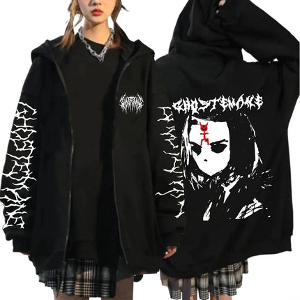 Limited Ghostemane Zipper Hoodie Graphic Print Hoodies Metal Rock Gothic Zip Up Hooded Sweatshirts Harajuku Streetwear Coats