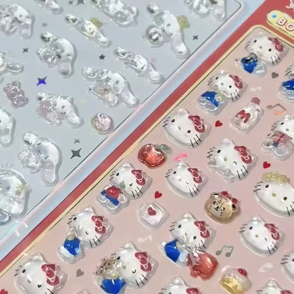 Sanrio Anime Hello Kitty Hangyodon 3D Hollow Relief Transparent Jelly Sticker Crystal Decorative Stickers DIY Accessories@
