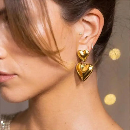 Fashionable elegant waterproof stainless steel bow heart-shaped pendant women's earrings jewelry party wedding 2025 new item