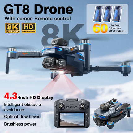 For Genuine GT8 Drone 8K Professional Dual Camera GPS FPV Brushless Motor Optical Flow Hovering Folding Quadcopter RC Dron Toys