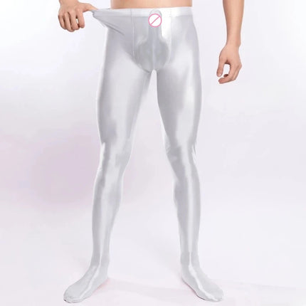 Men Sexy Bodystockings Long Leg Leggings U Convex Elephant Trunk JJ Bodysuit Oil Glossy Shiny Elastic Bodybuilding Jumpsuit Porn