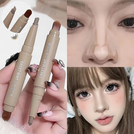 Contour Pen Double Head Bronzer Stick with Brush Nose Shadow Cream Contouring Pen Waterproof Natural Sculpting Makeup Cosmetics